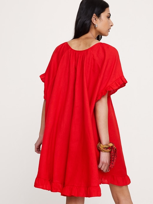 ruffle trim linen mini dress reviews Aurelie Lace Trim Linen Mini Dress