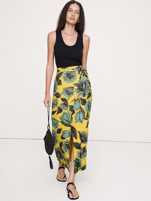 Linen Wrap Maxi Skirt