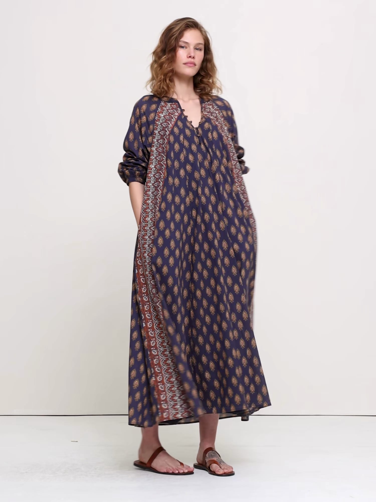 Banana Republic Women's Lightweight Cotton Kaftan Maxi Dress Cream Floral Paisley Size XS/S Banana Republic Women's Lightweight Cotton Kaftan Maxi Dress Cream Floral Paisley Size XS/S
