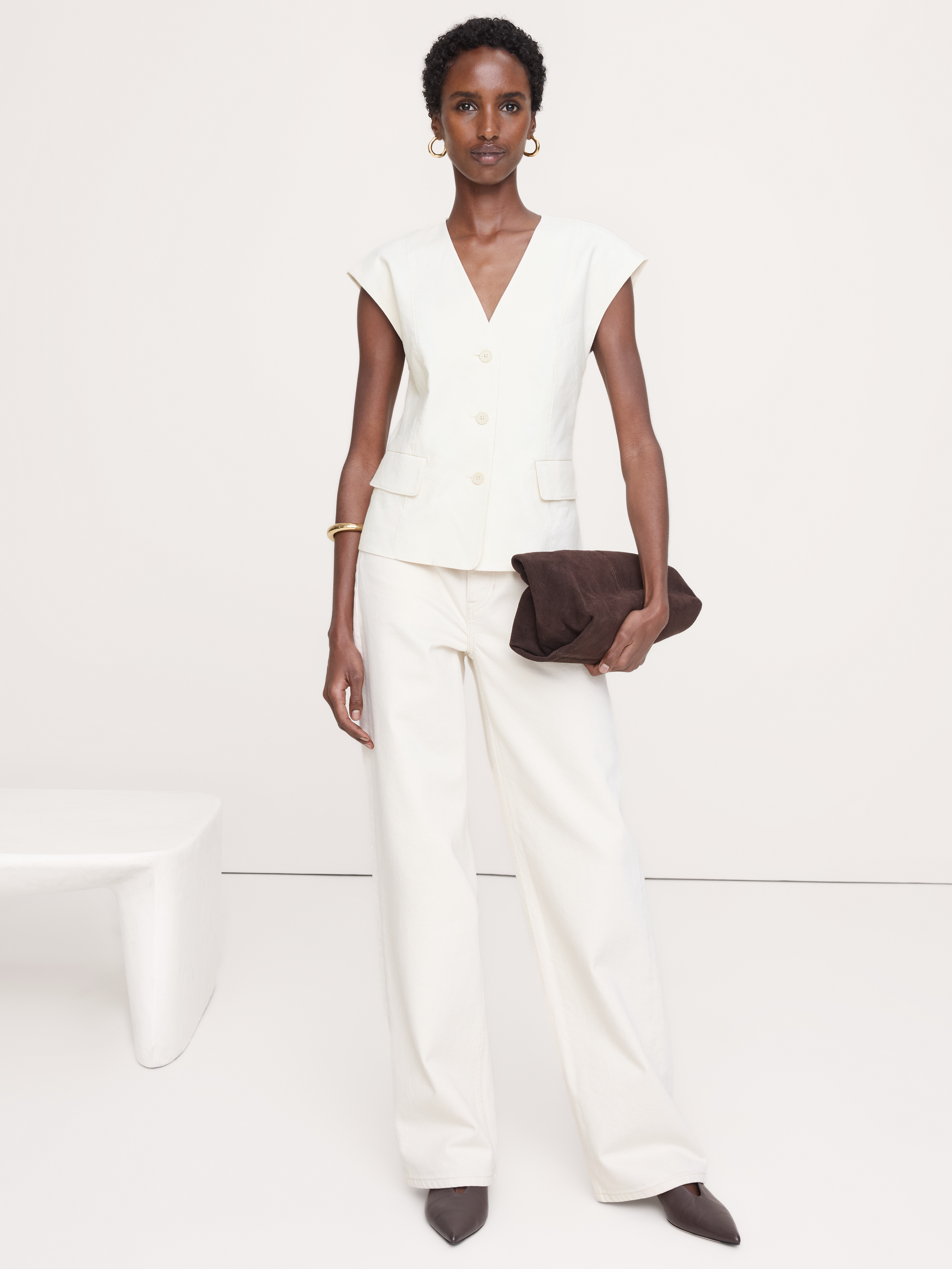Stretch Linen-Viscose Vest