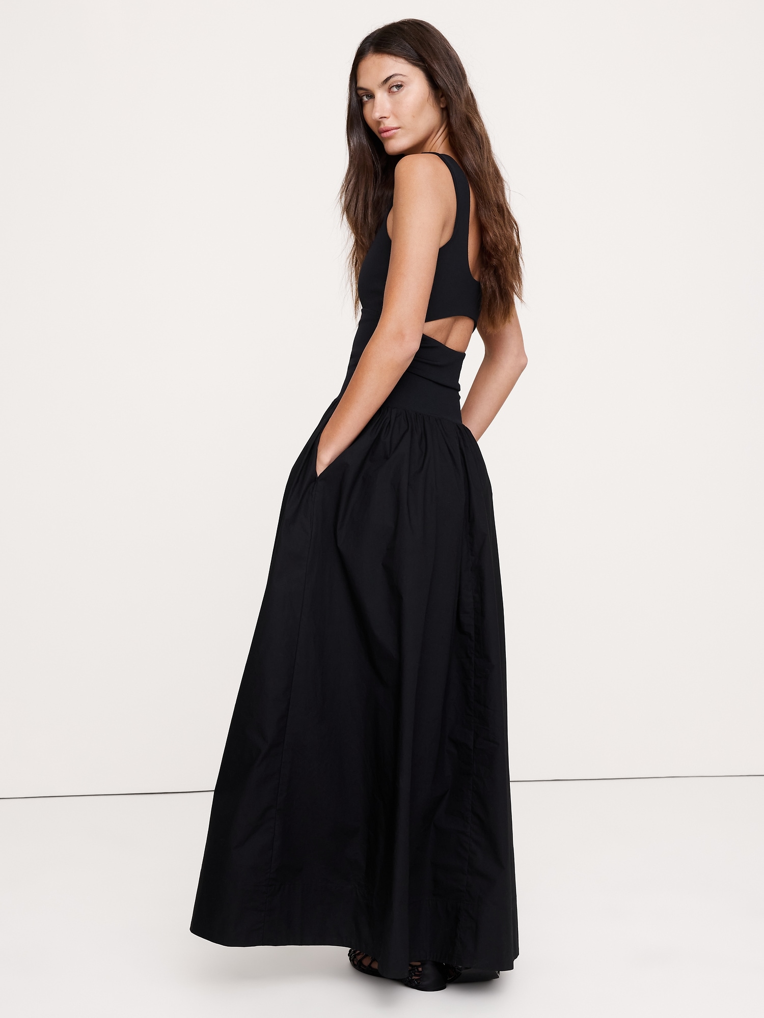 Image number 1 showing, Sculpted-Stretch + Cotton Poplin Maxi Dress