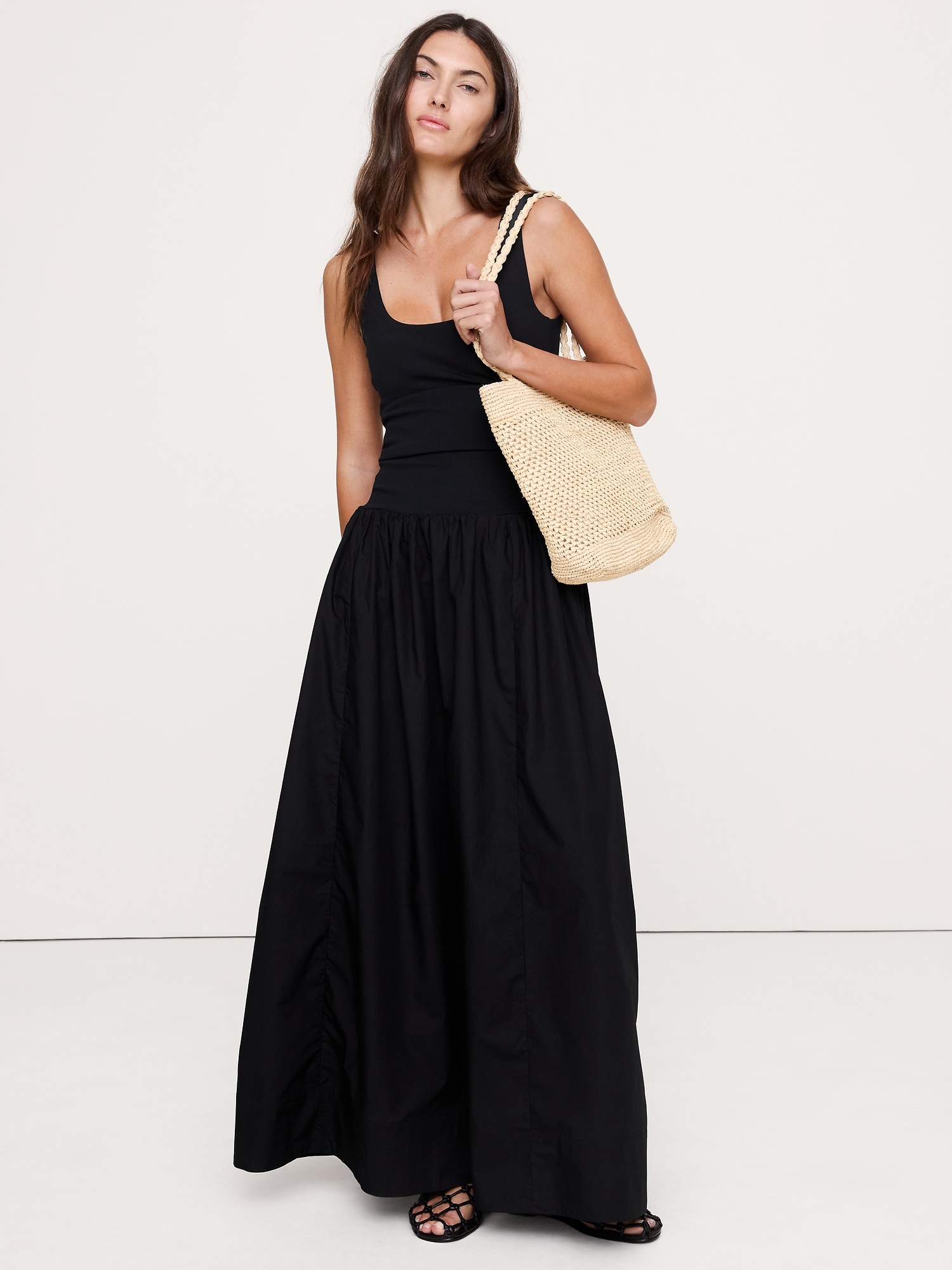 Image number 3 showing, Sculpted-Stretch + Cotton Poplin Maxi Dress