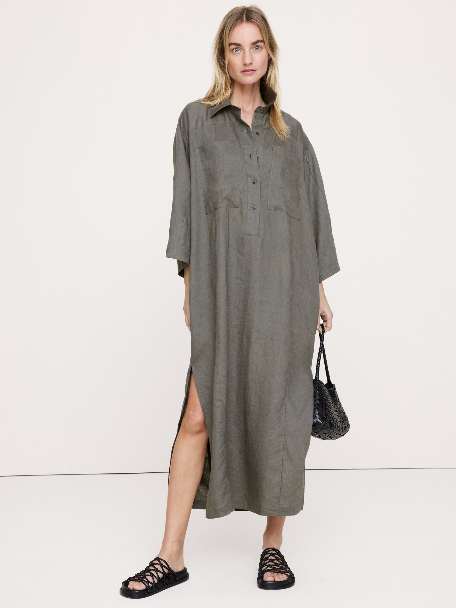 Image number 1 showing, Linen Popover Shirt Dress