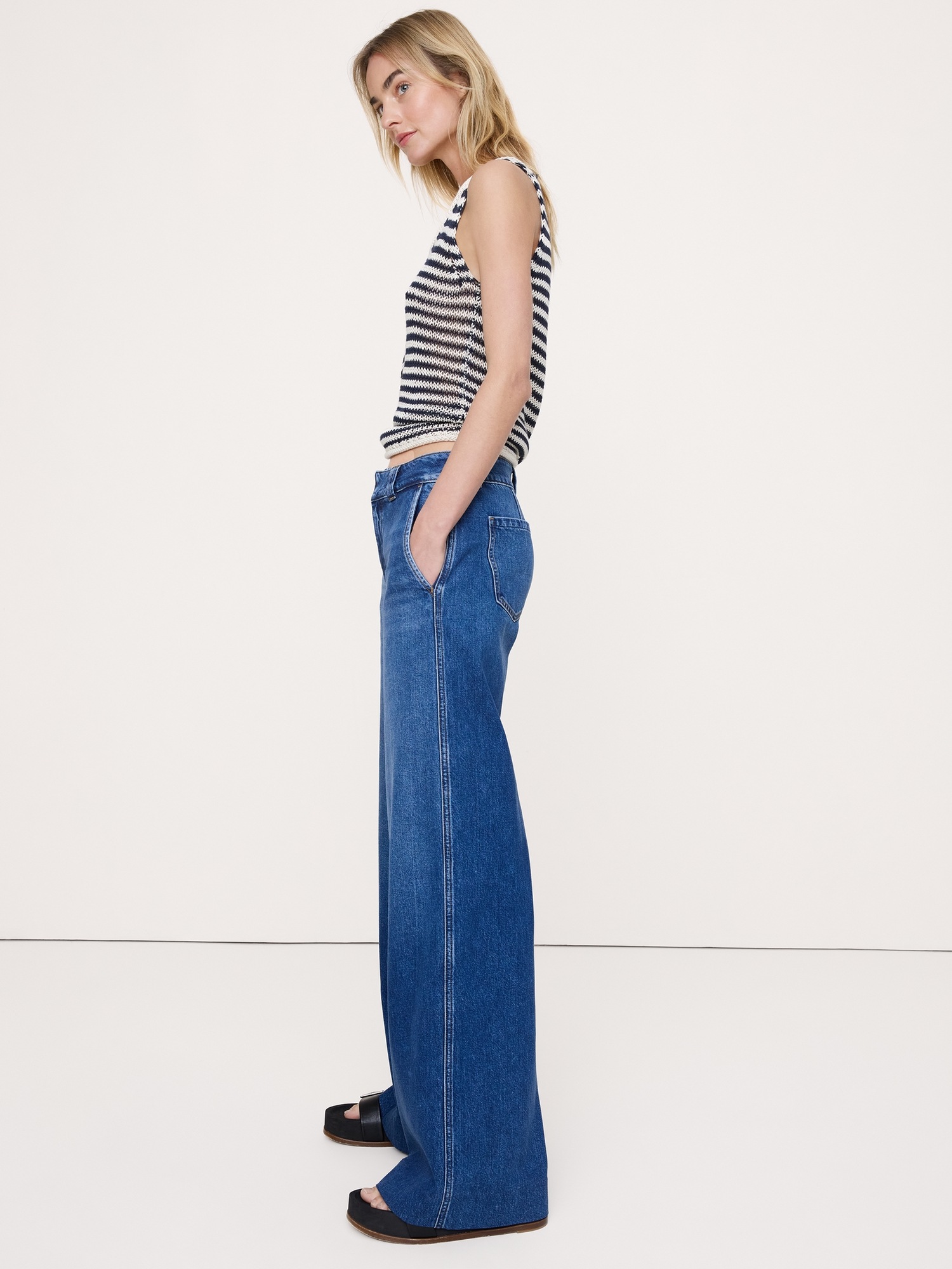 Женские джинсы Banana Republic Mid-Rise Palazzo Jean, цвет: Средняя варка — фото 3