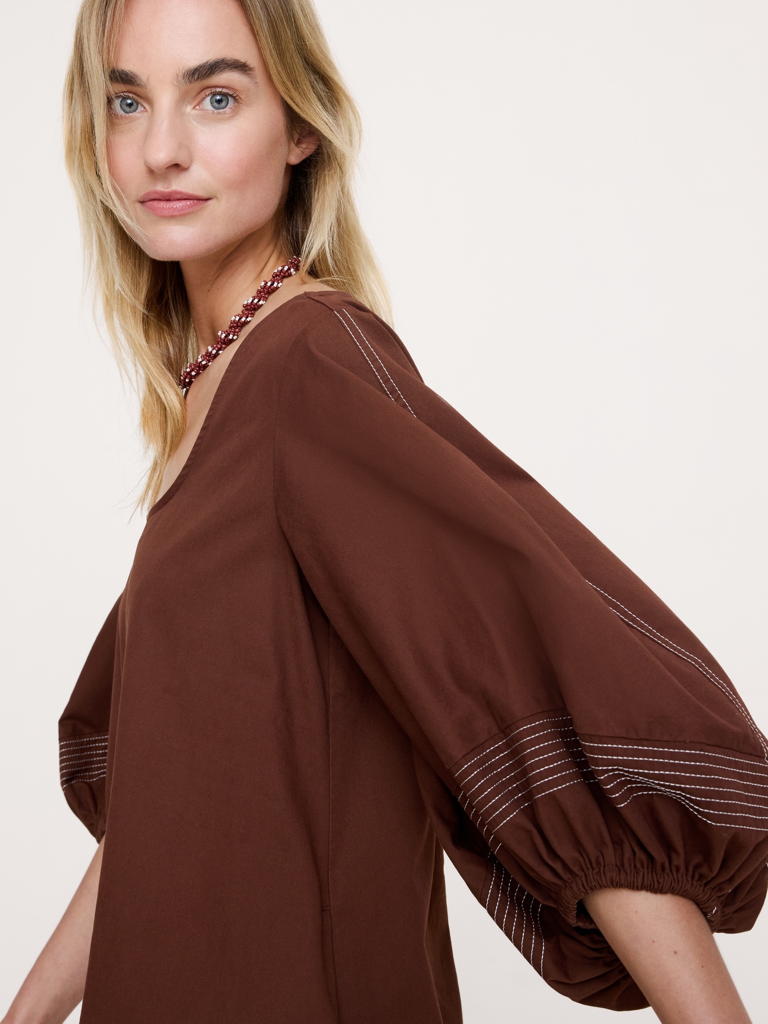 Image number 3 showing, Cotton-Twill Lantern-Sleeve Mini Dress