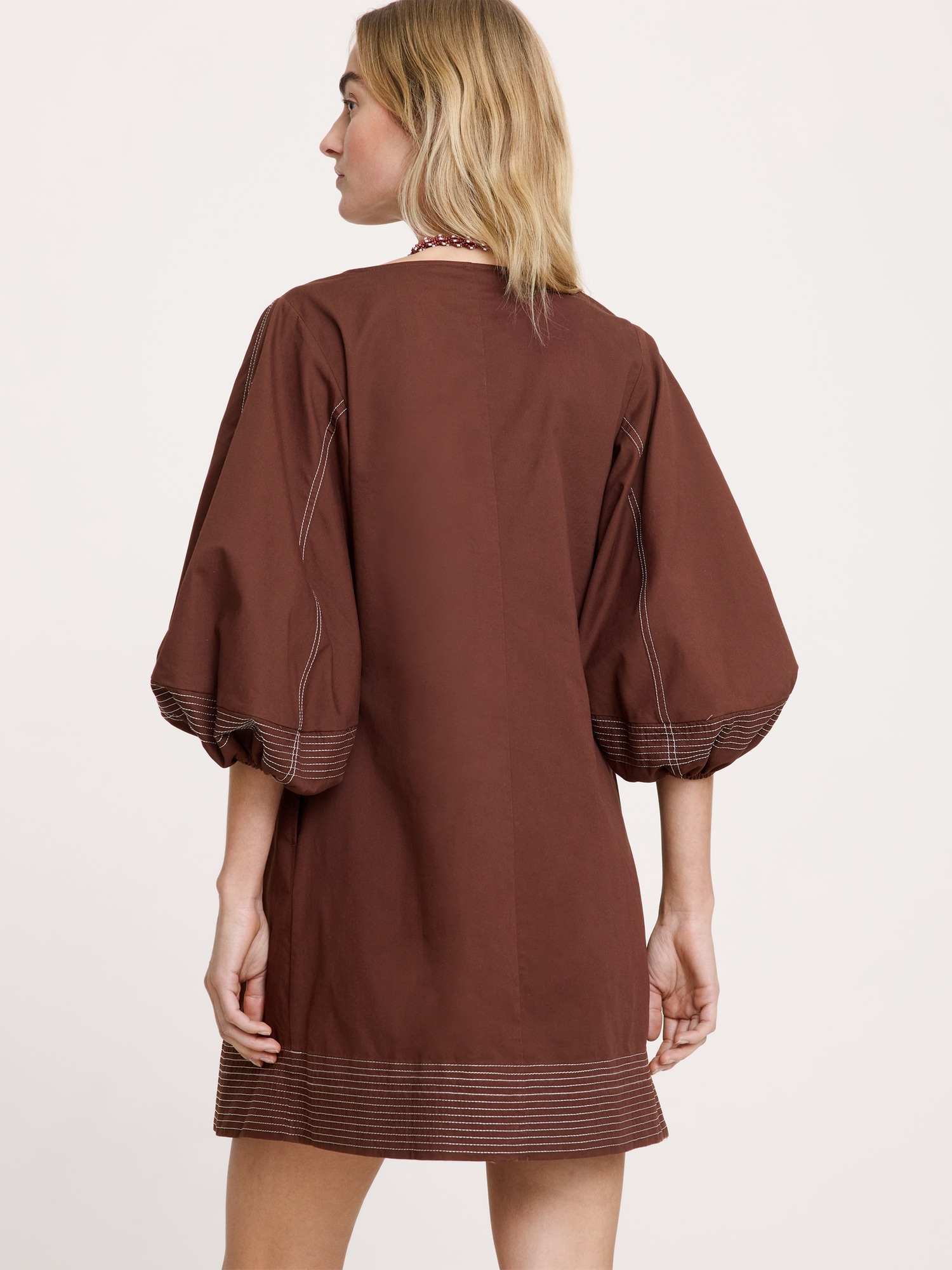 Image number 2 showing, Cotton-Twill Lantern-Sleeve Mini Dress