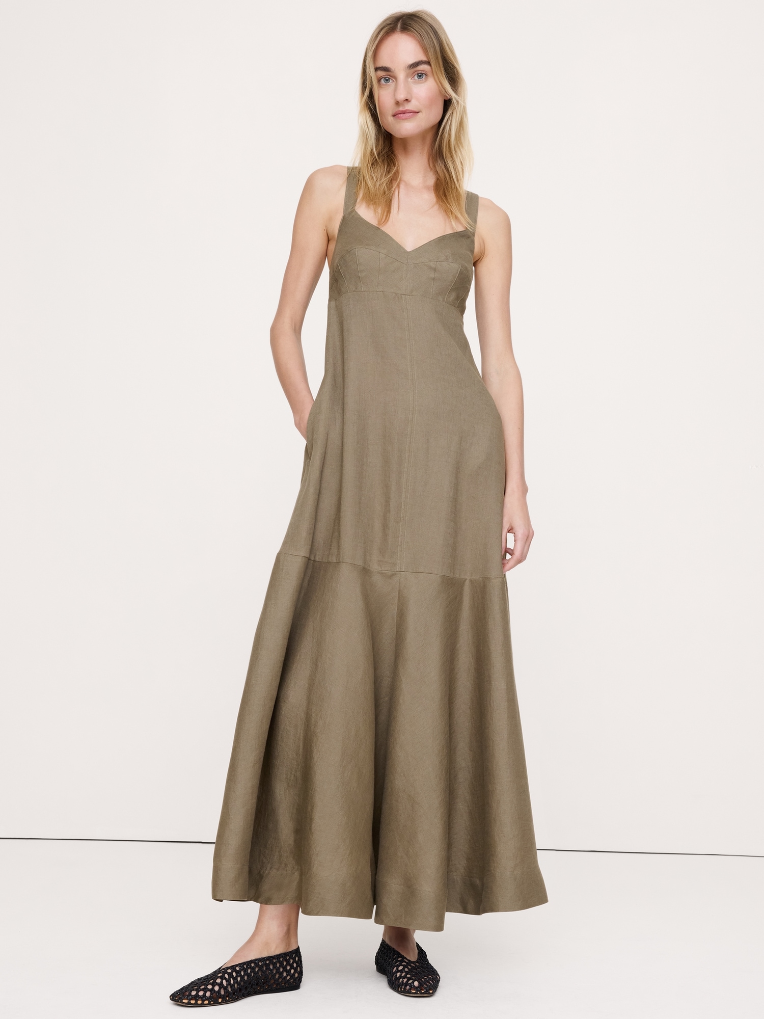 Image number 1 showing, Linen Empire-Waist Maxi Dress
