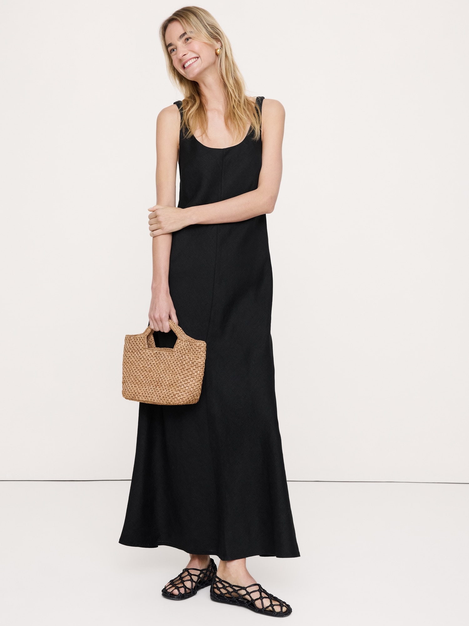 Image number 1 showing, Linen Bias-Cut Maxi Dress