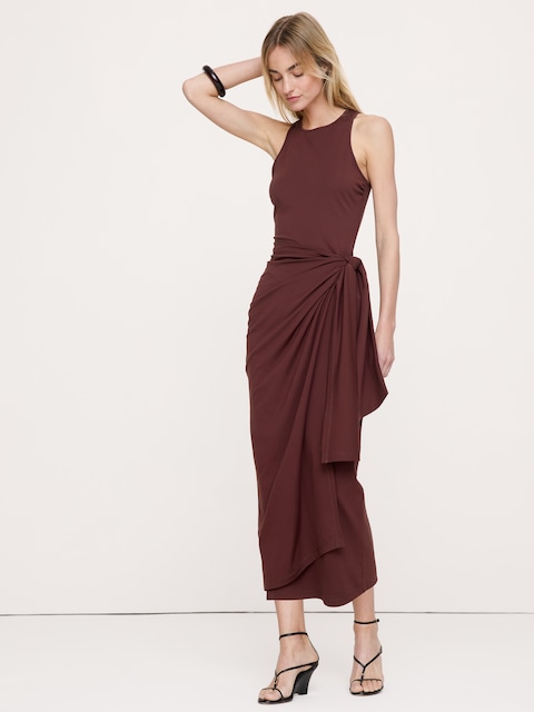 Knit Wrap Midi Dress - Radicchio Burgundy