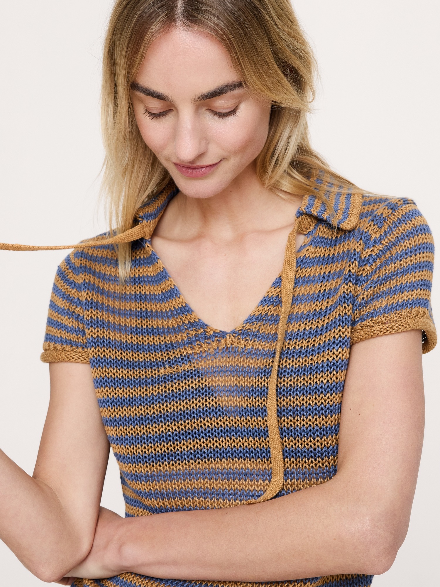 Image number 3 showing, Heirloom Linen Tie-Neck Polo