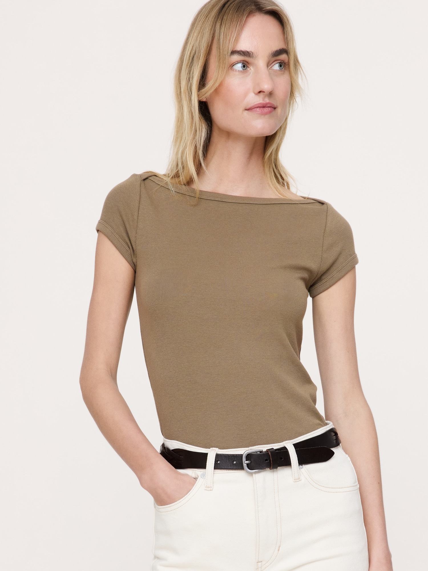 Image number 1 showing, Ribbed Boatneck Top