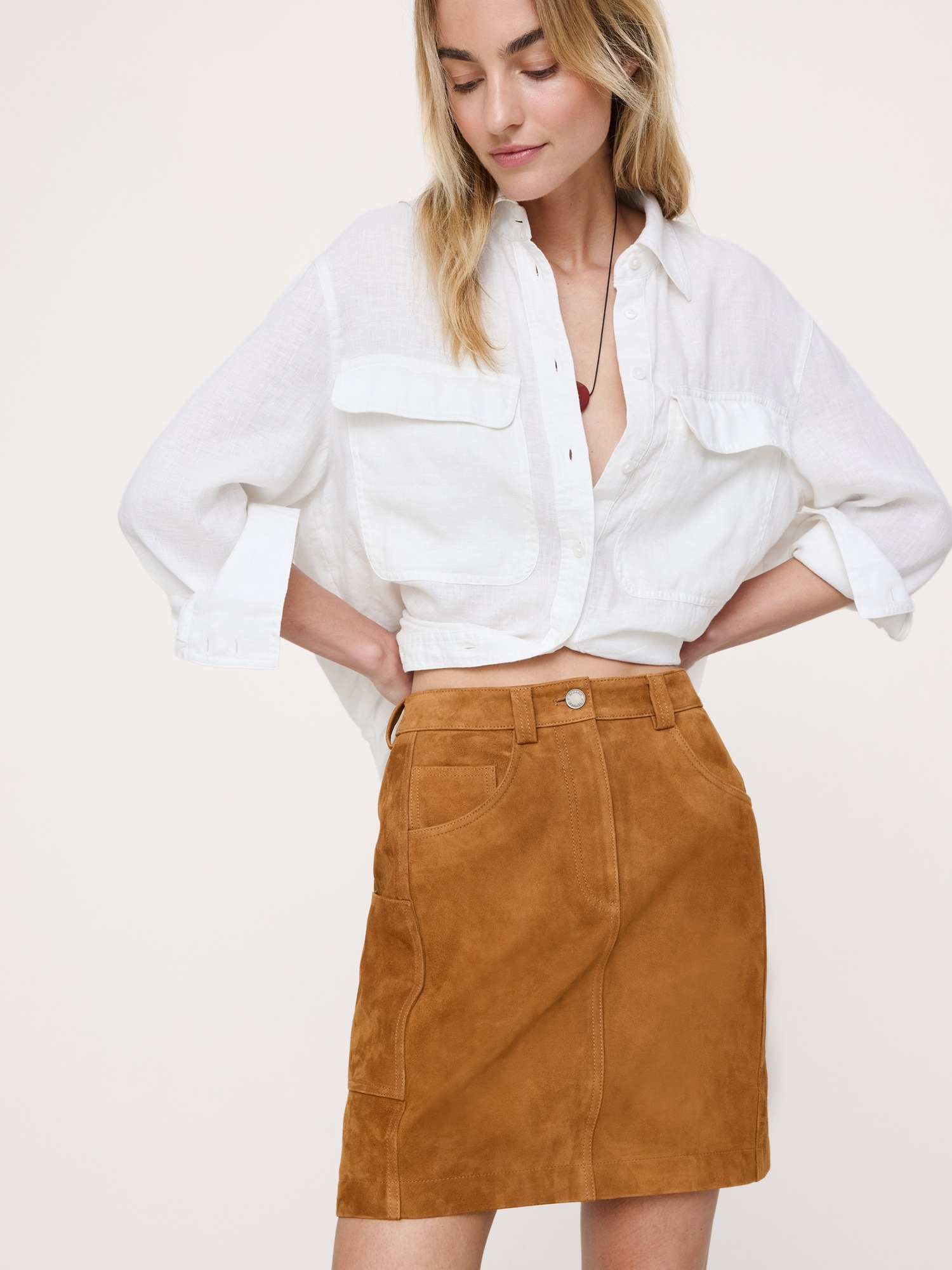 Женская юбка Banana Republic Paneled Suede Mini, цвет: Рыжевато-коричневый — фото 3