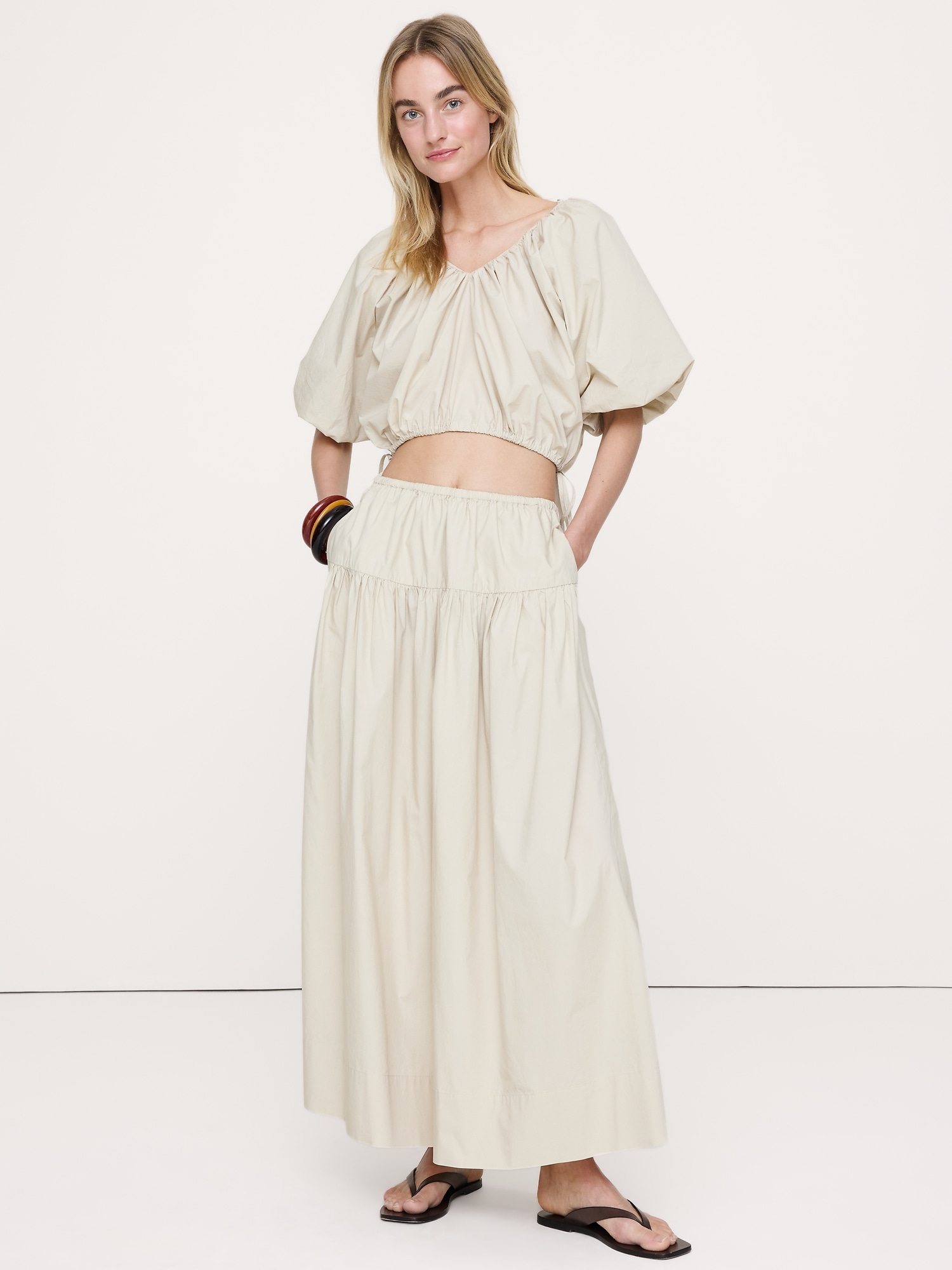 Image number 1 showing, Tiered Cotton Poplin Maxi Skirt