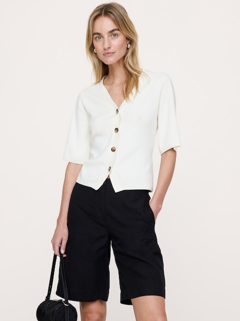 Larkspur Cotton-Silk Short-Sleeve Cardigan