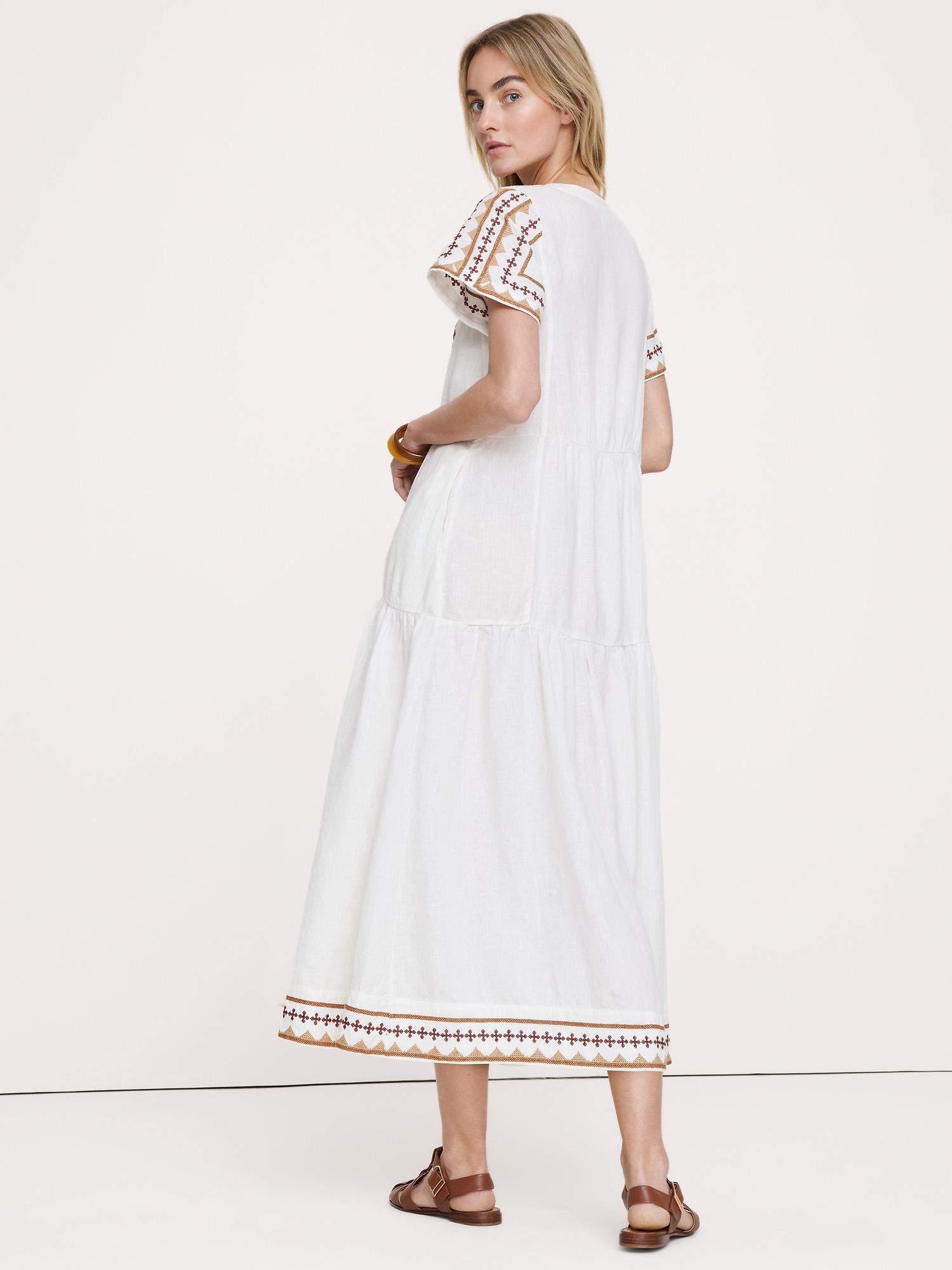 Image number 3 showing, Embroidered Linen Tiered Maxi Dress