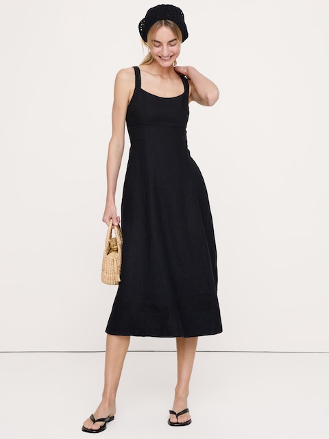 Linen Square-Neck Midi Dress