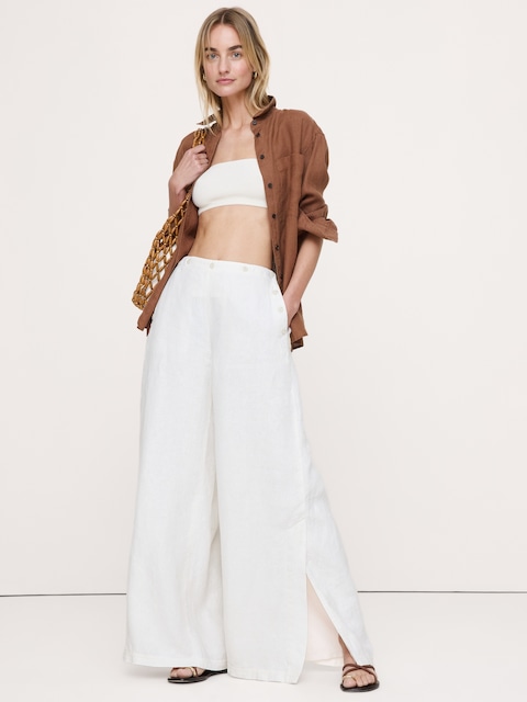 High-Rise Wide-Leg Linen Pull-On Sailor Pant