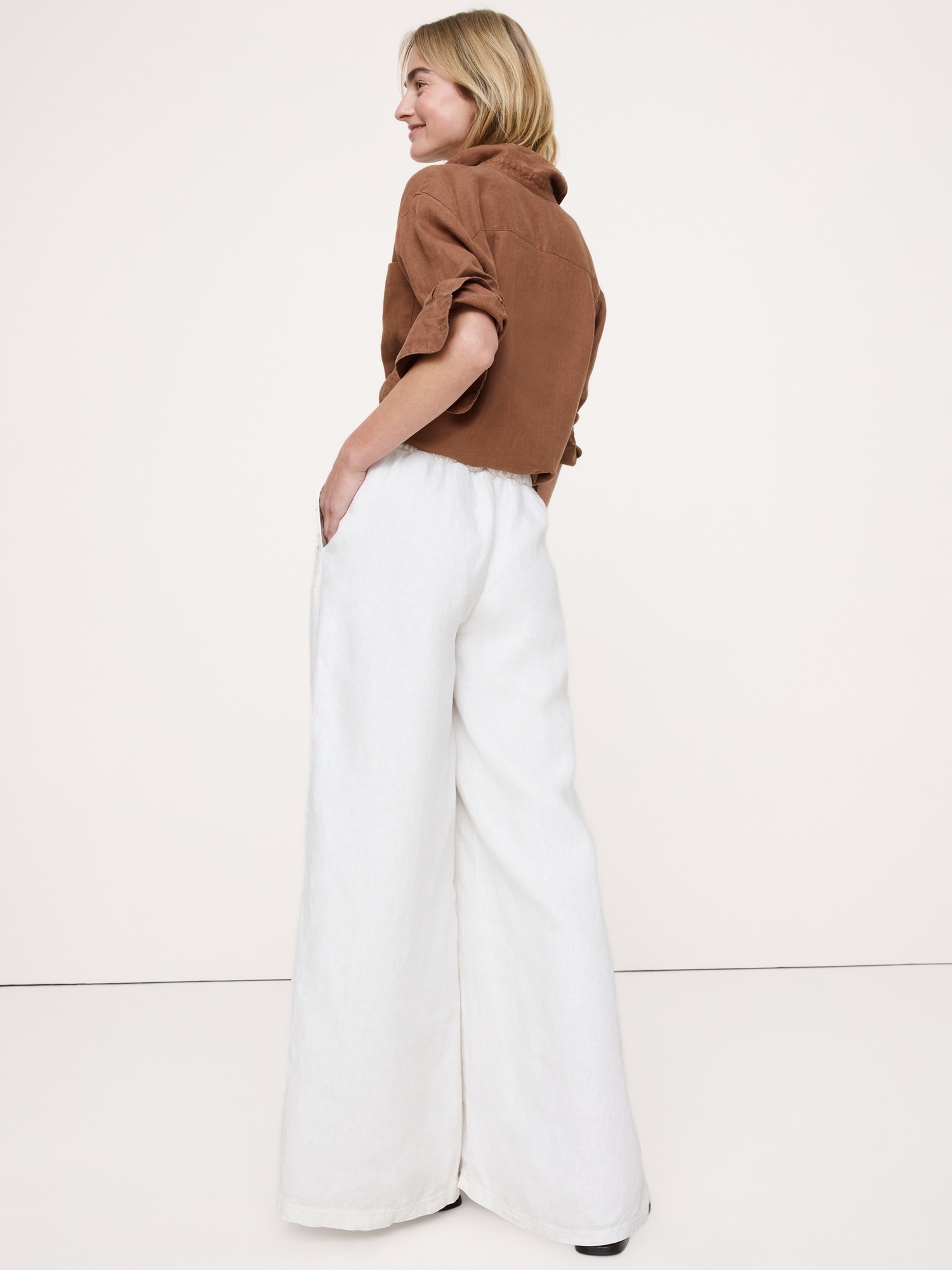 Image number 6 showing, High-Rise Wide-Leg Linen Pull-On Sailor Pant