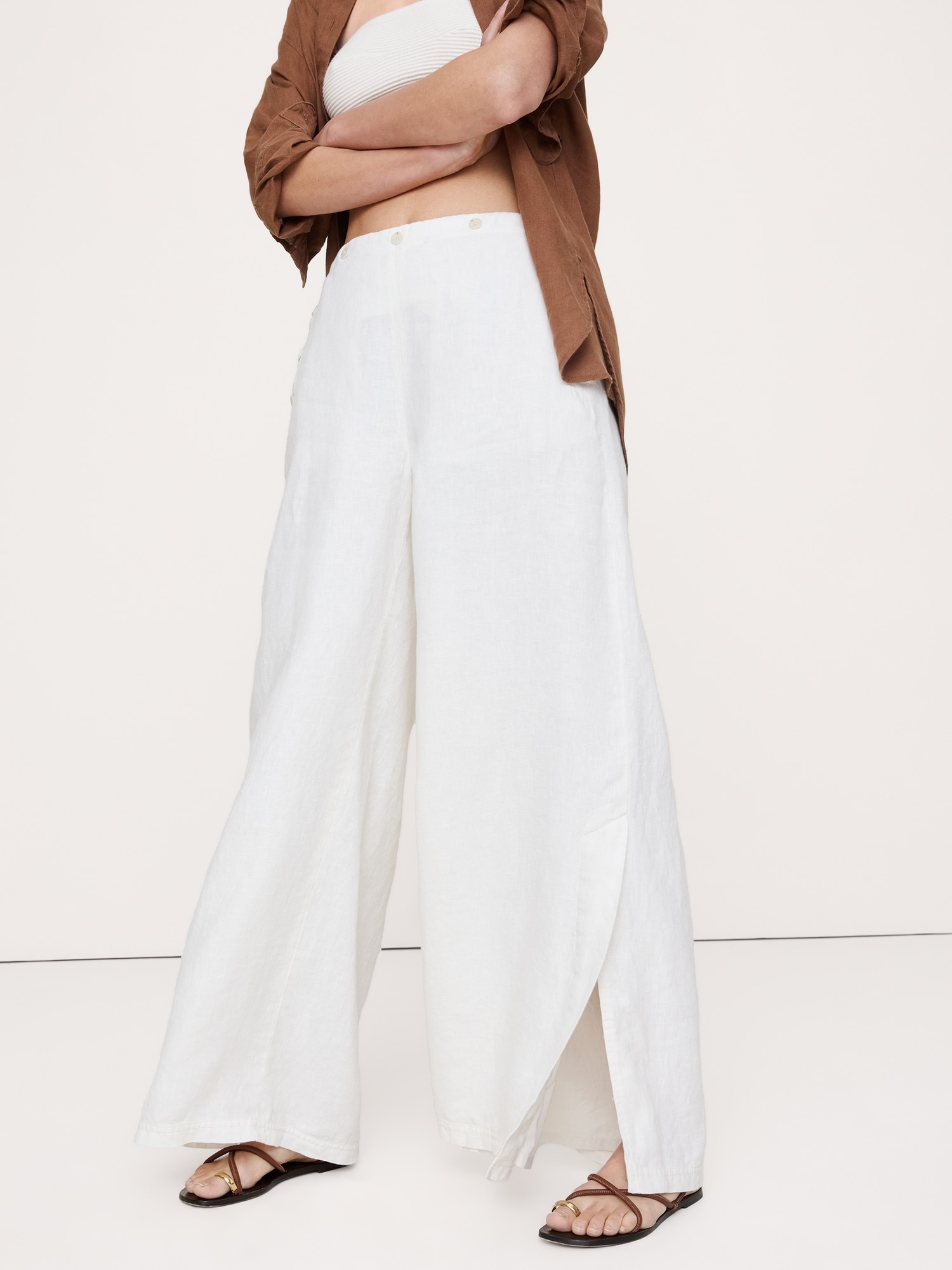 Image number 7 showing, High-Rise Wide-Leg Linen Pull-On Sailor Pant