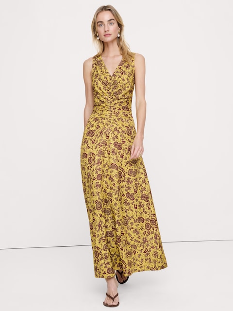 Viscose-Linen V-Neck Maxi Dress