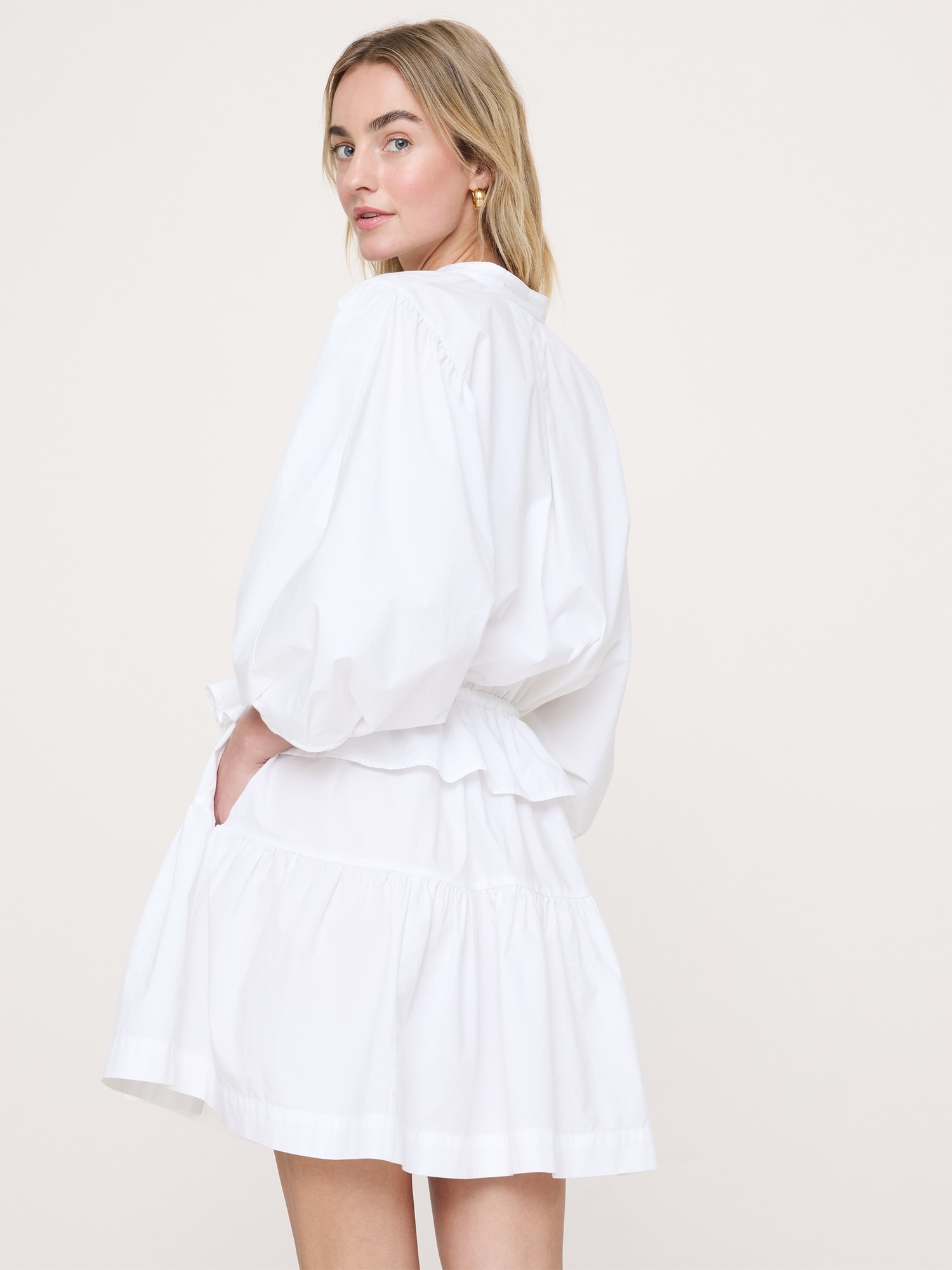 Image number 7 showing, Cotton Poplin Drawstring-Waist Mini Dress