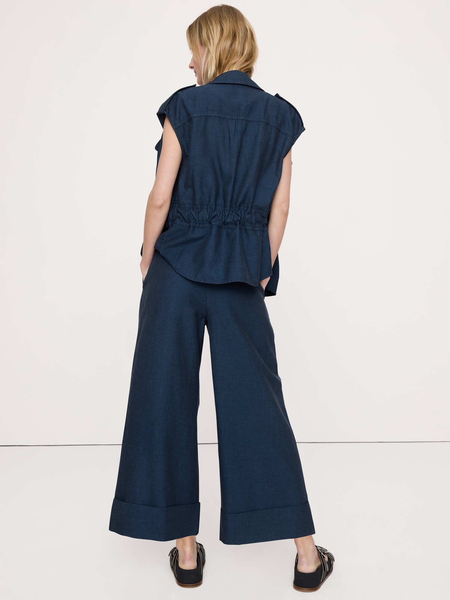 Image number 3 showing, High-Rise Wide-Leg TENCEL™-Cotton-Linen Cropped Pant