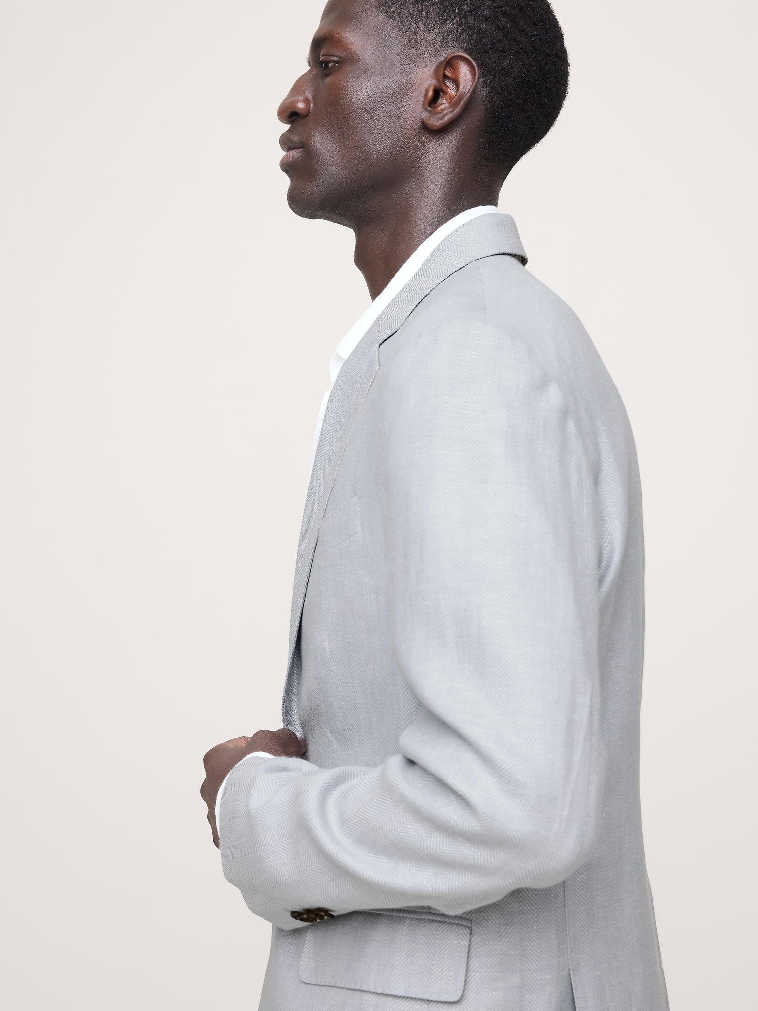 Мужской пиджак Banana Republic Tailored Slim-Fit Herringbone Linen-Merino Suit, цвет: Светлый синий — фото 3