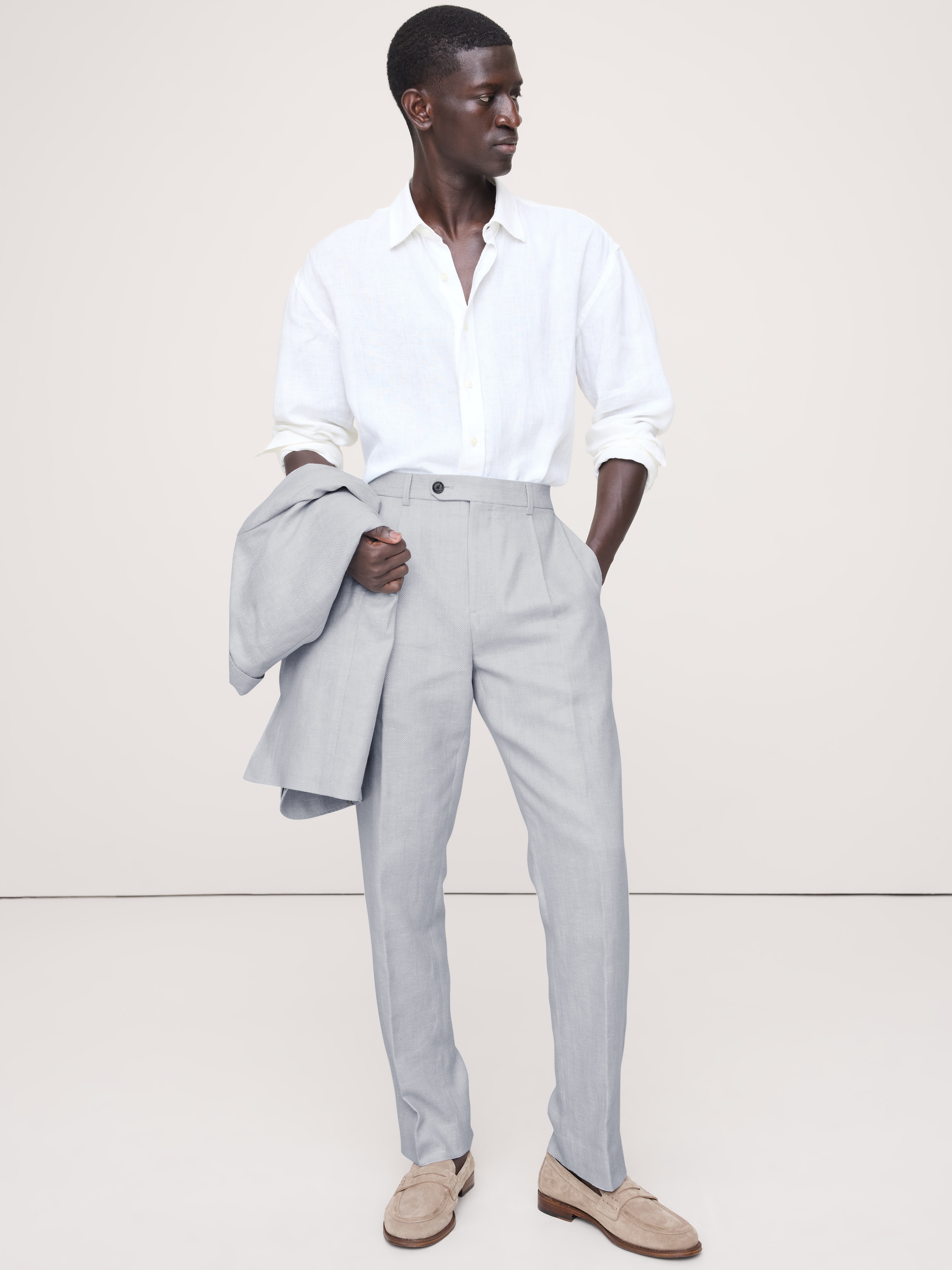 Tailored Slim-Fit Herringbone Linen-Merino Suit Pant