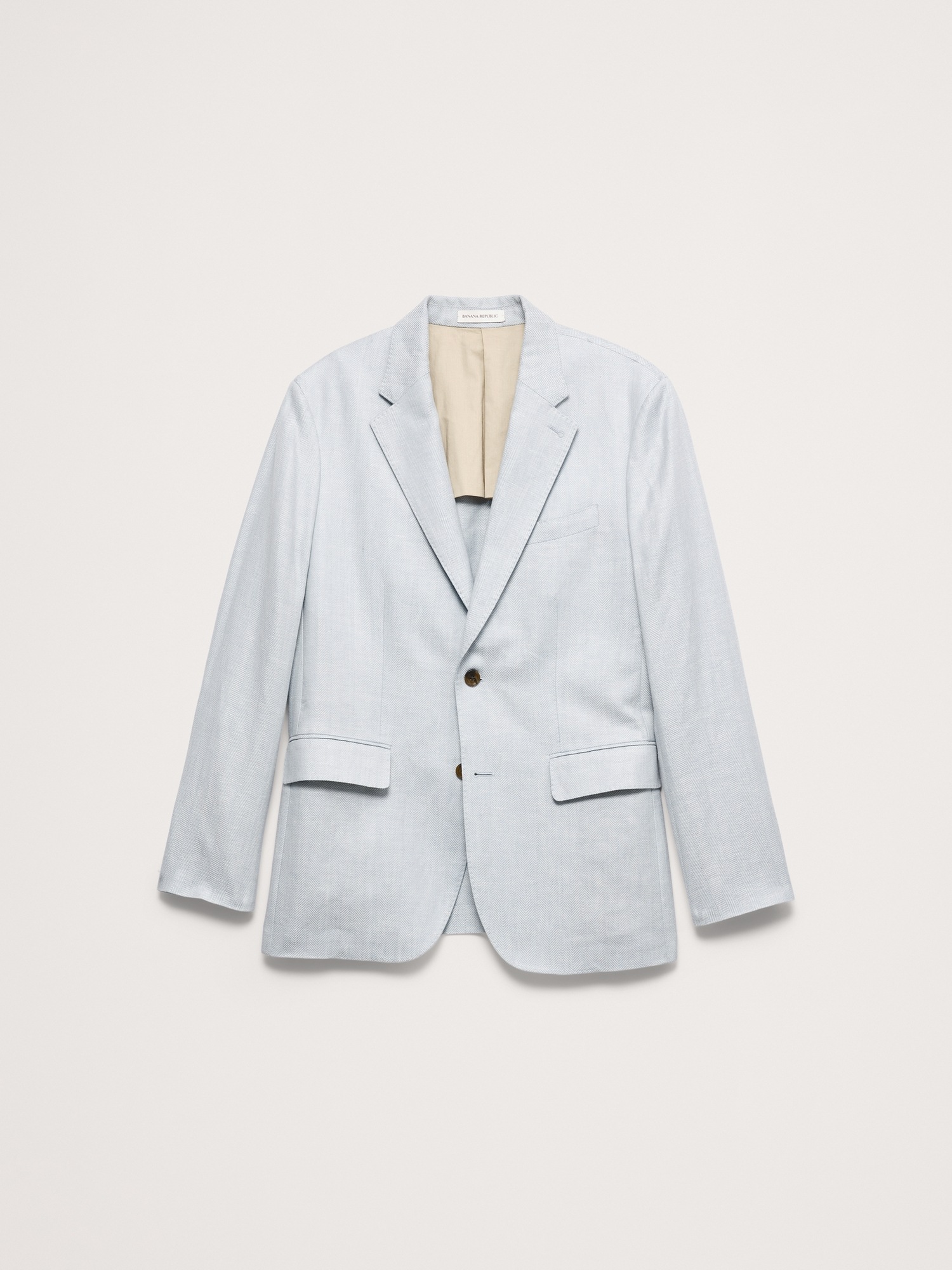 Мужской пиджак Banana Republic Tailored Slim-Fit Herringbone Linen-Merino Suit, цвет: Светлый синий — фото 4