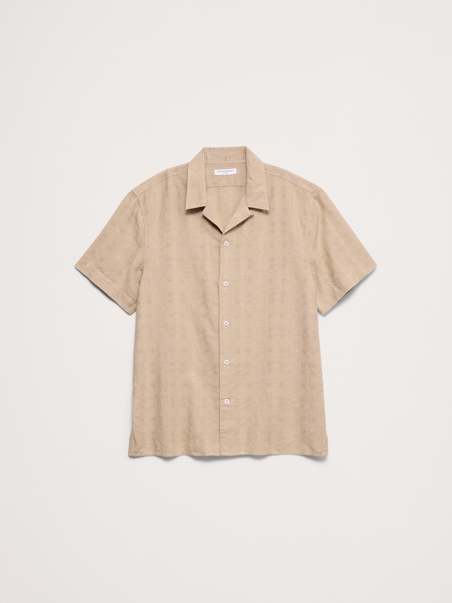 Мужская рубашка Banana Republic Standard-Fit Cotton-Linen Resort, цвет: Хаки бежевый — фото 4