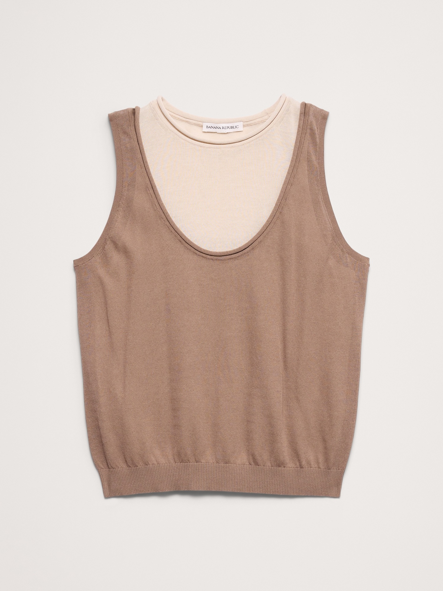 Женский топ Banana Republic Sheer Ultra-Fine Cotton Layered Tank, цвет: Серо-коричневый — фото 4