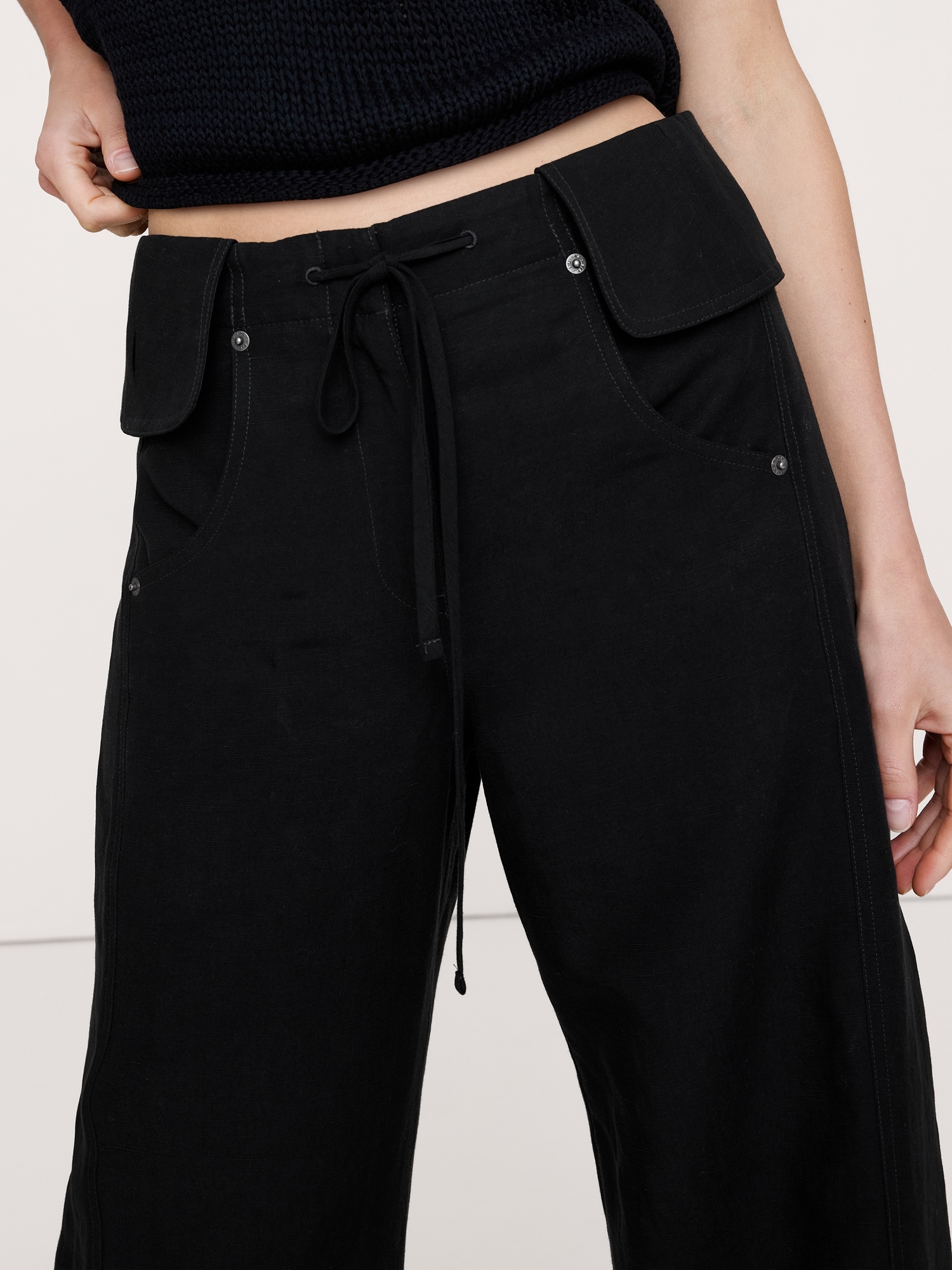 Image number 4 showing, Wide-Leg TENCEL™-Linen Pant with Foldover Waistband