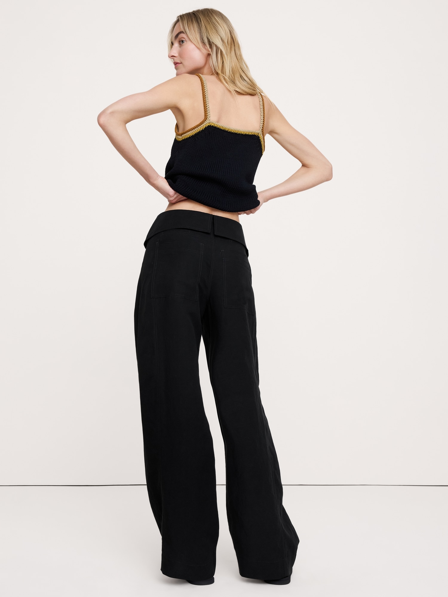 Image number 3 showing, Wide-Leg TENCEL™-Linen Pant with Foldover Waistband