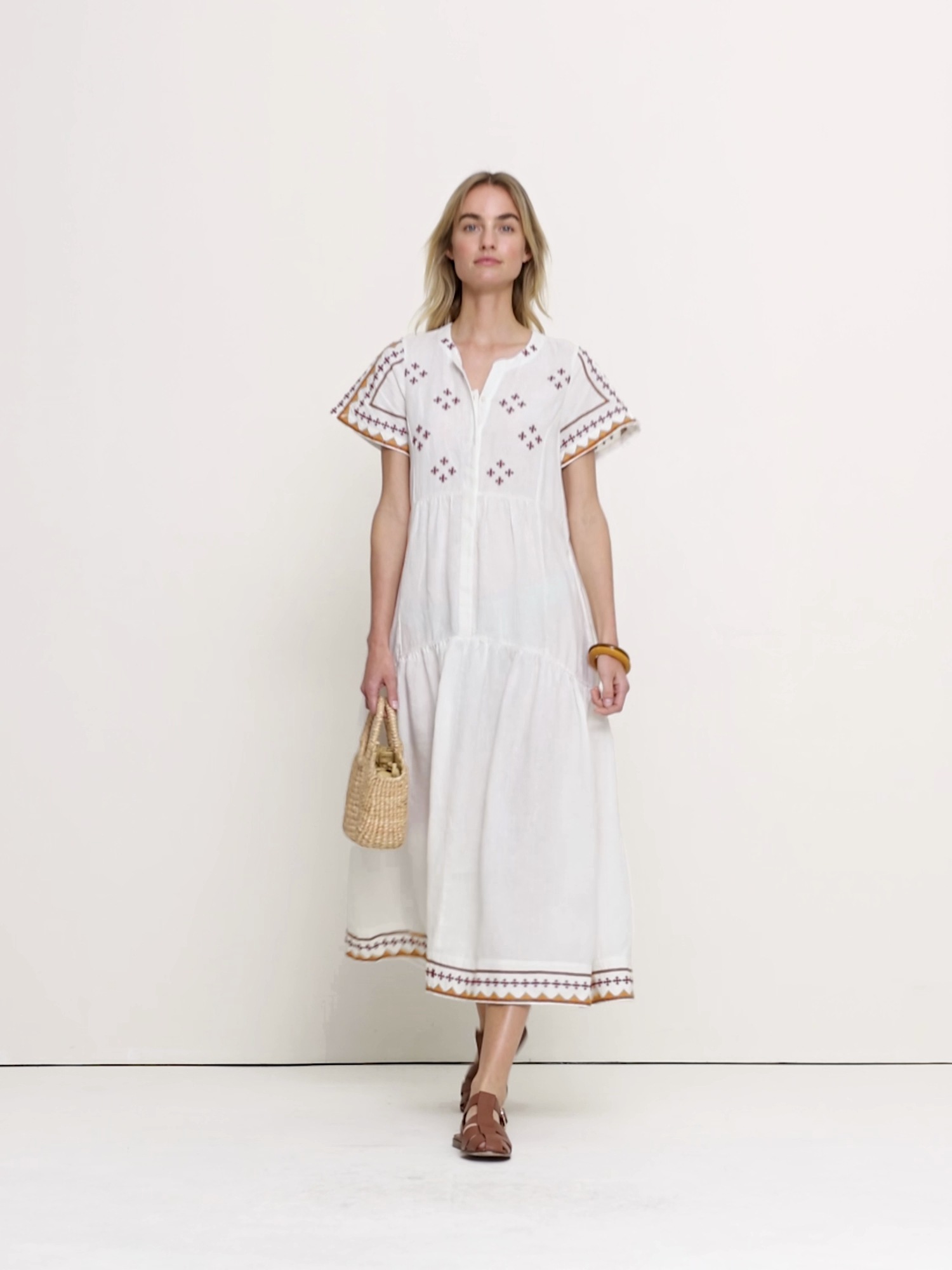 Женское платье Banana Republic Embroidered Linen Tiered Maxi, цвет: Слоновая кость — фото 4
