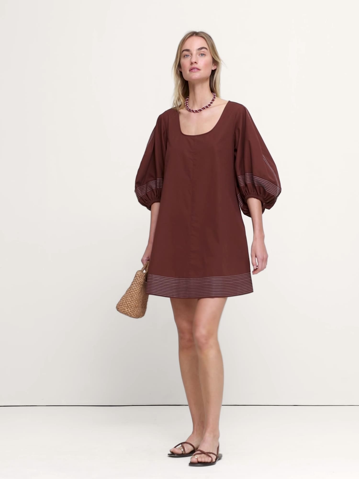 Cotton-Twill Lantern-Sleeve Mini Dress - thumbnail 4