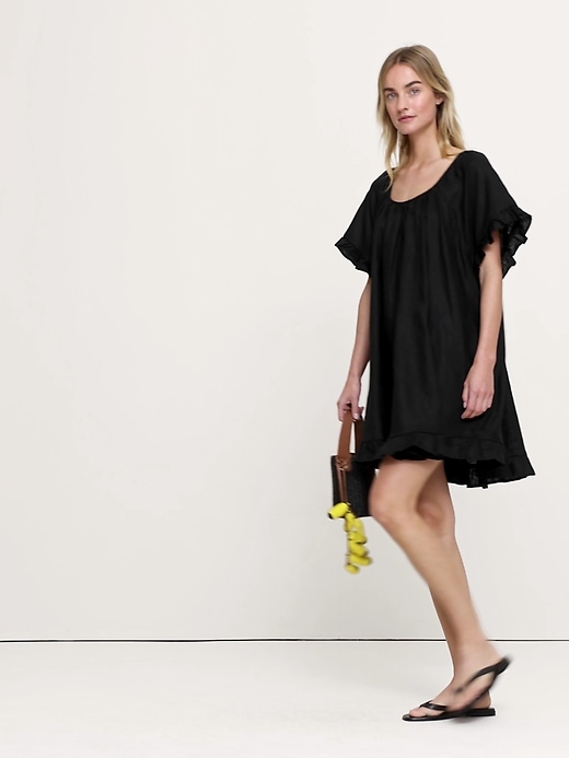 banana republic black ruffle dress Banana Republic Women's Ruffle Trim Mini Dress Black (100% Linen) Size XS/S