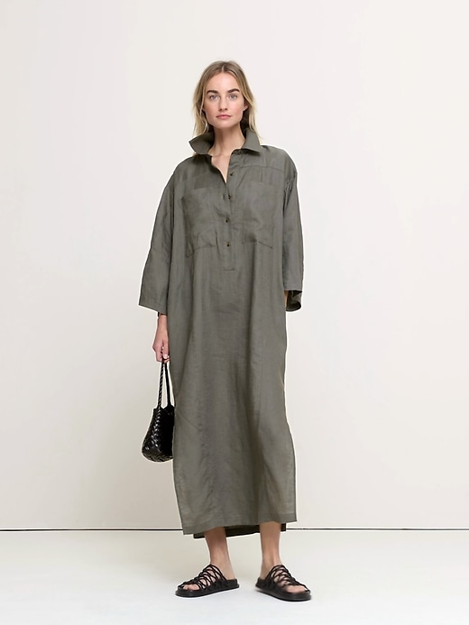 Banana Republic Women's Linen Popover Shirt Dress Nori Green Size M/L