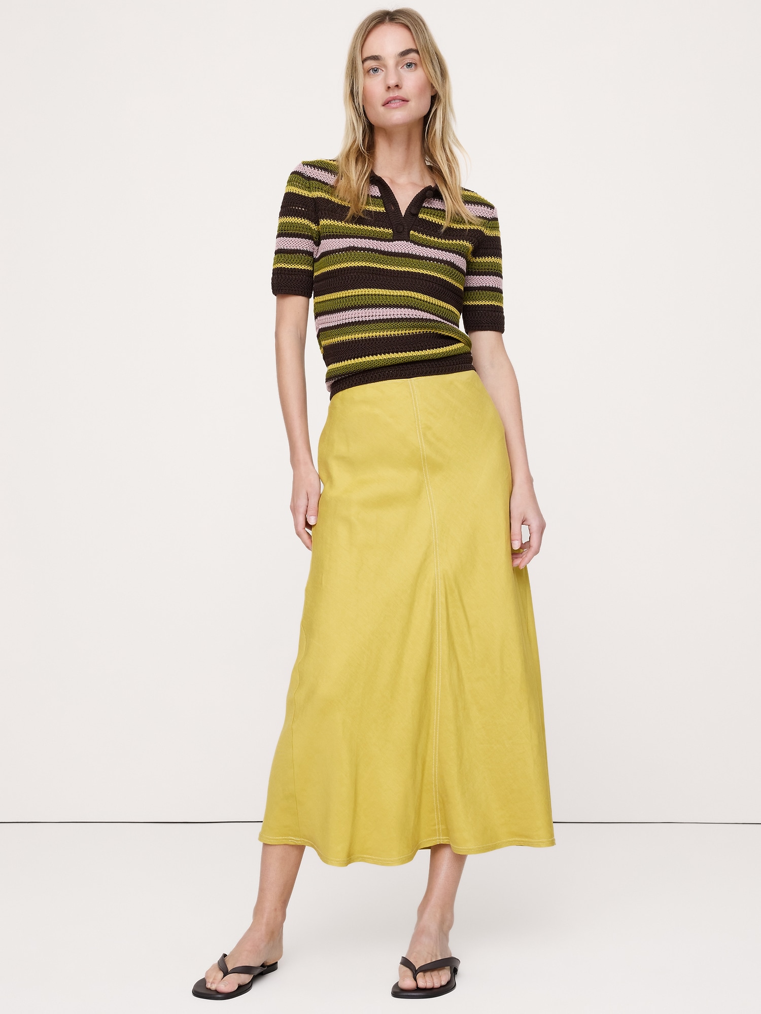Image number 1 showing, Viscose-Linen Bias-Cut Maxi Skirt