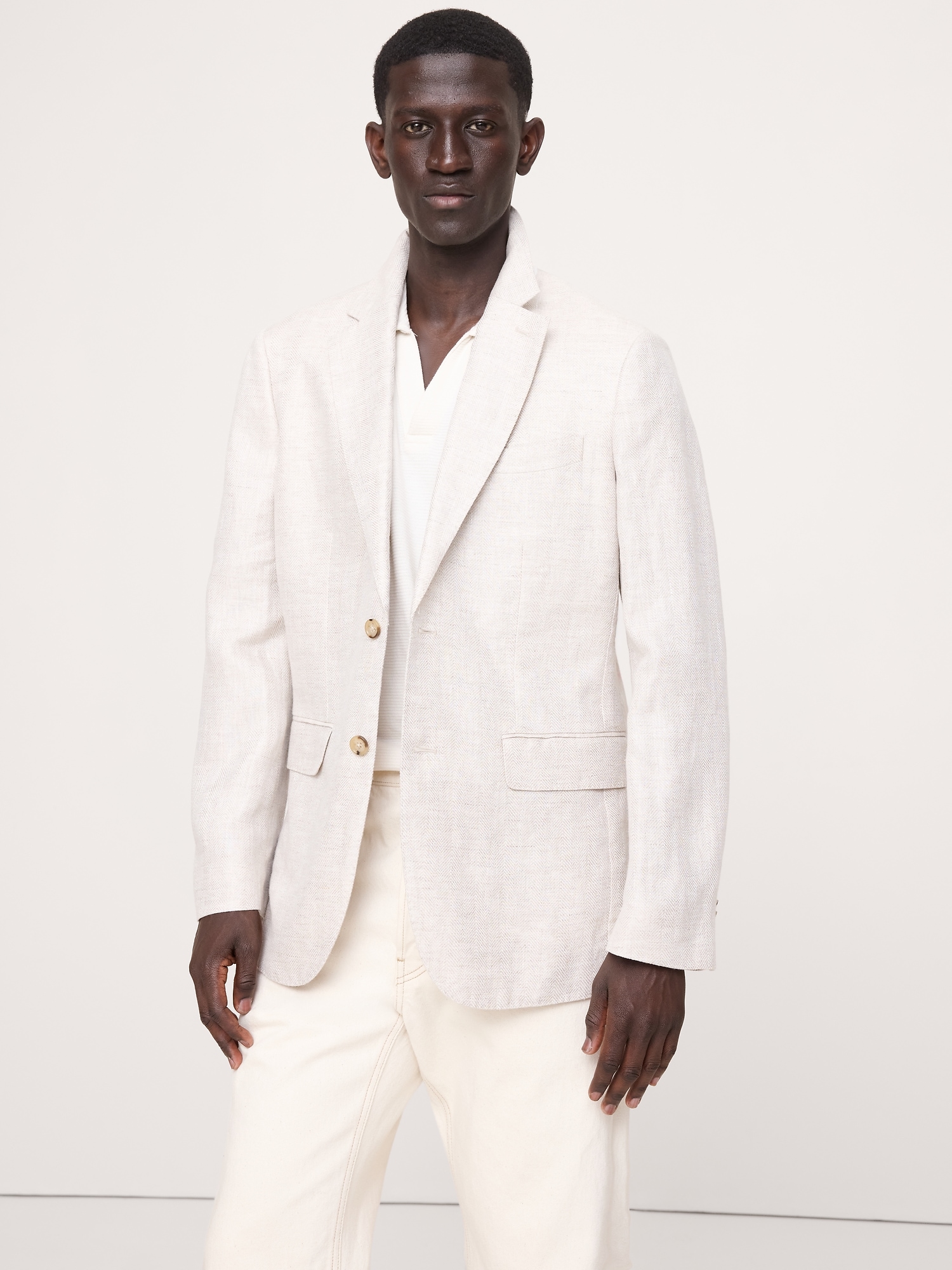 Image number 6 showing, Tailored Slim-Fit Herringbone Linen Suit Jacket