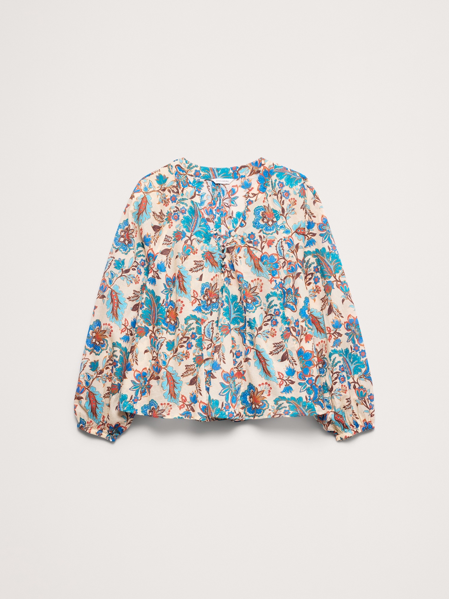 Женский топ Banana Republic Lightweight Cotton Split-Neck Top, цвет: Синий — фото 4