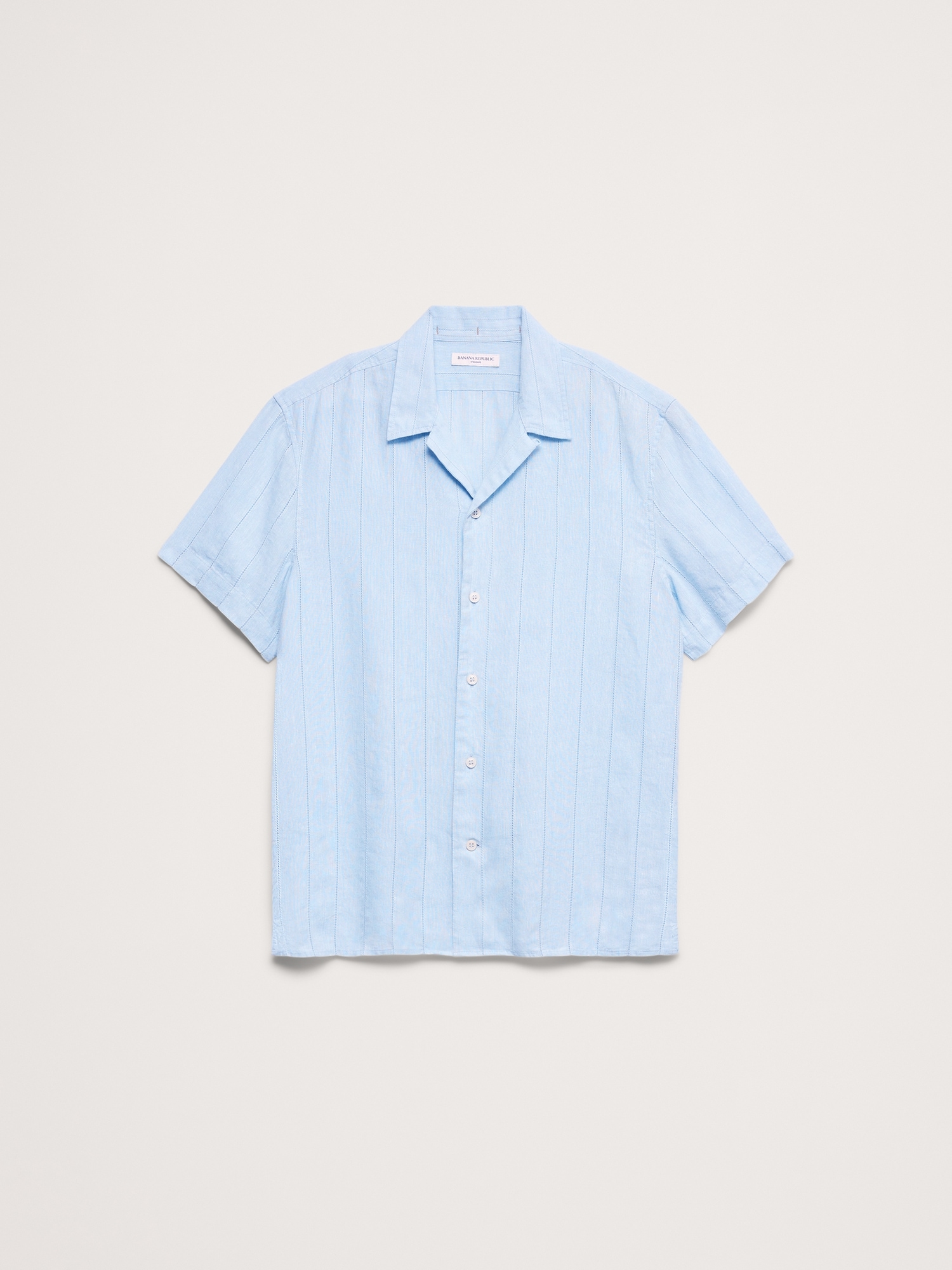 Image number 2 showing, Standard-Fit Linen-Cotton Eyelet Stripe Resort Shirt