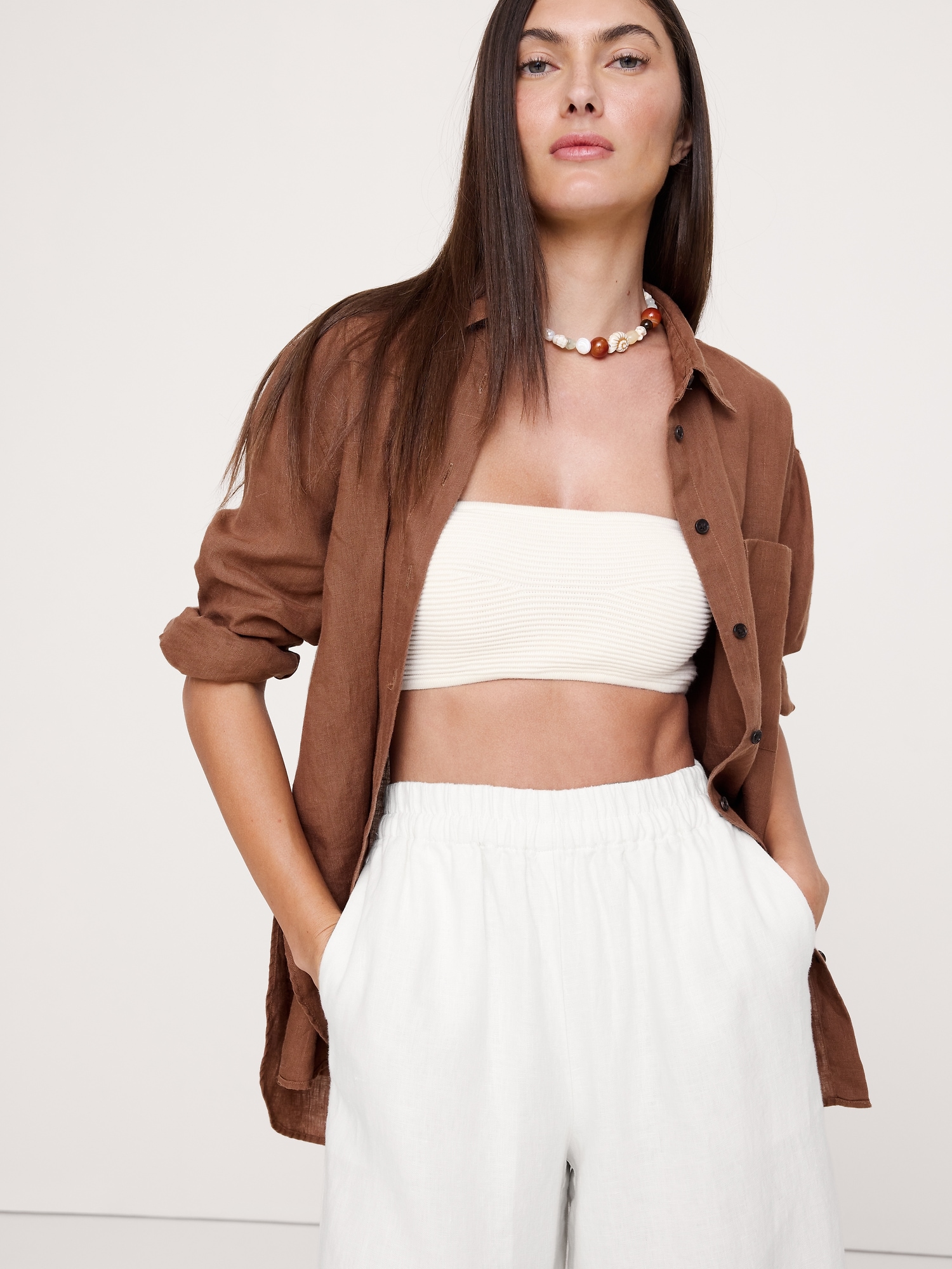 Image number 4 showing, High-Rise Wide-Leg Linen Pull-On Ankle Pant
