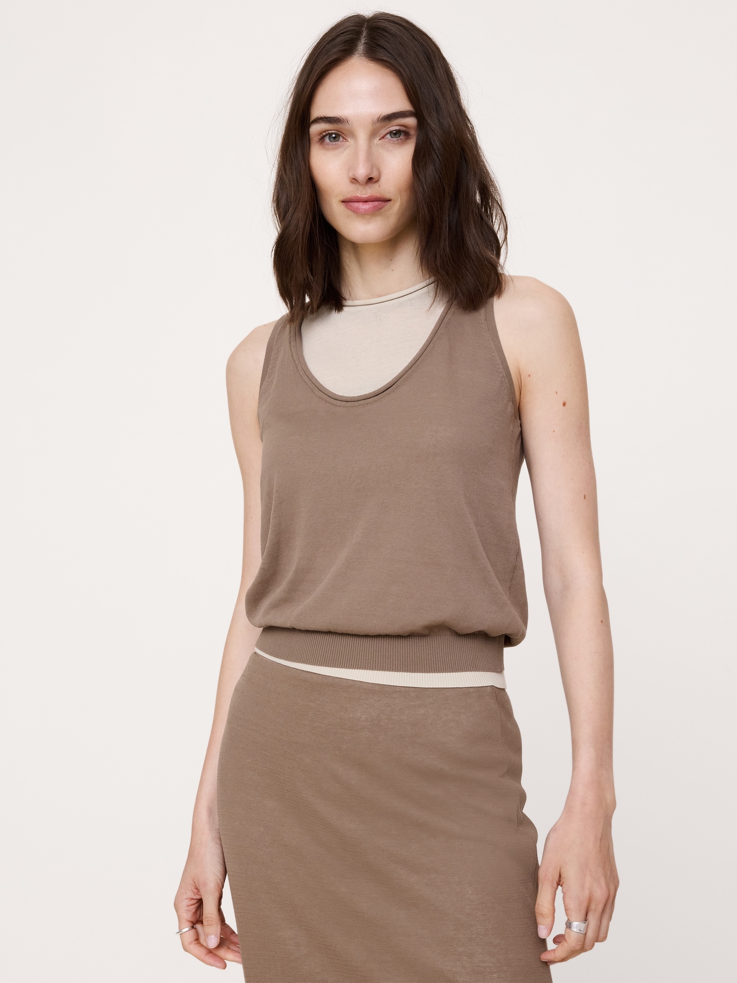 Image number 6 showing, Sheer Ultra-Fine Cotton Layered Tank