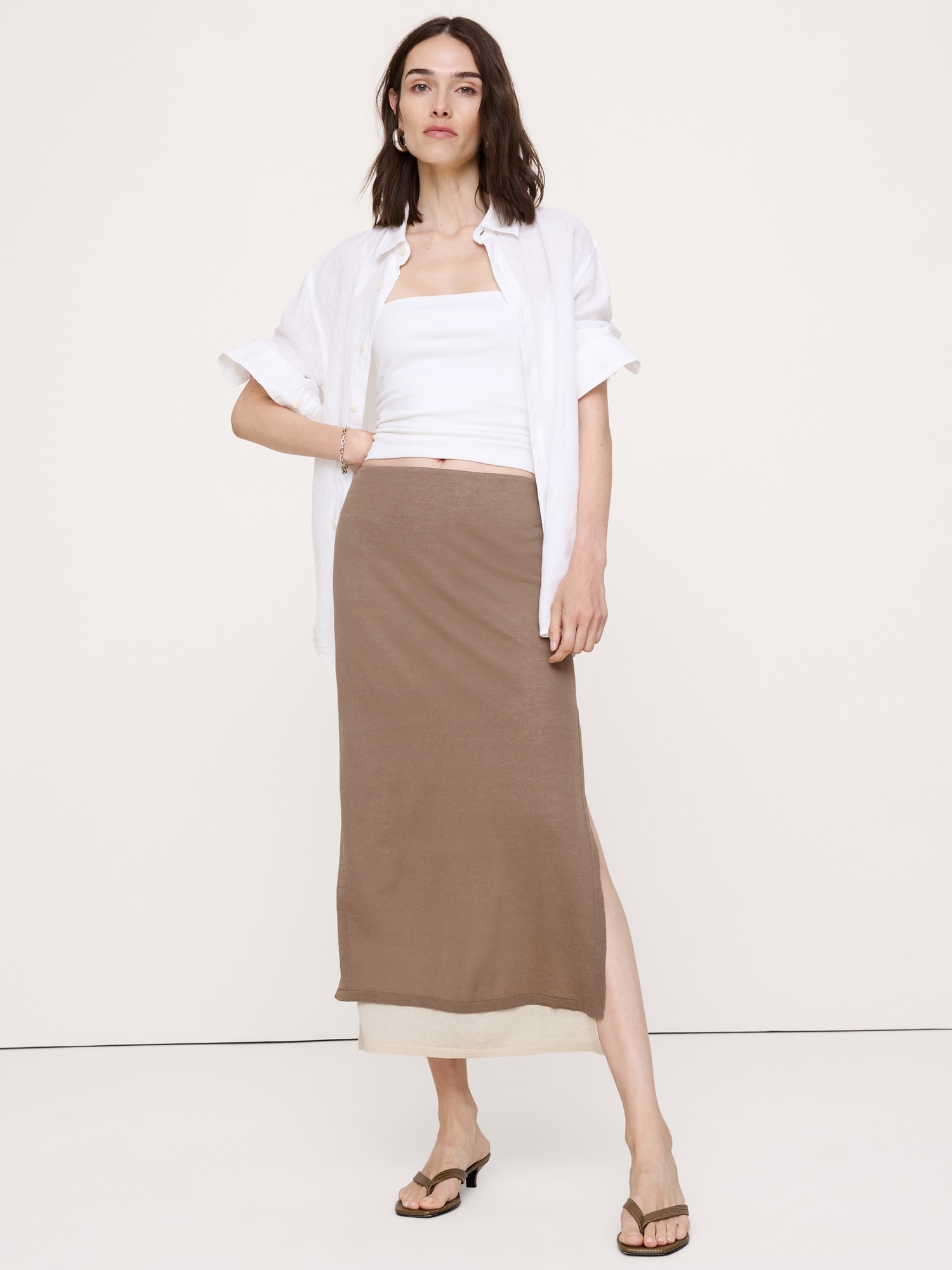 Image number 1 showing, Layered Ultra-Fine Cotton Maxi Skirt