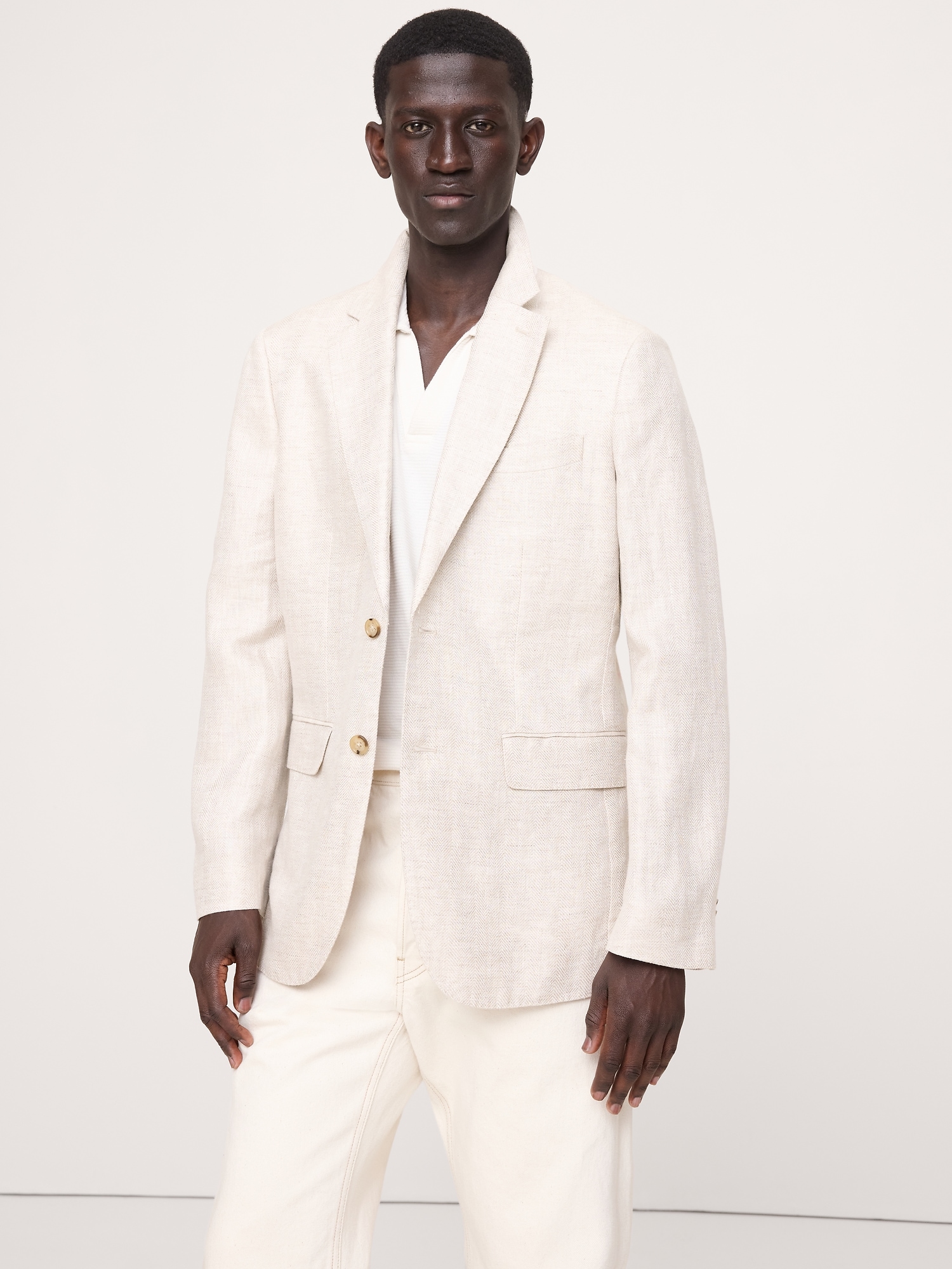 Image number 6 showing, Tailored Slim-Fit Herringbone Linen Suit Jacket
