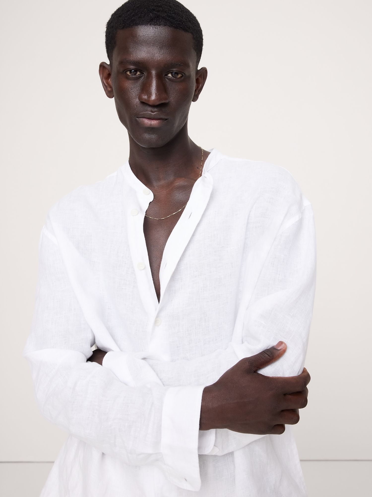 Image number 3 showing, Relaxed-Fit Linen Banded-Collar Shirt