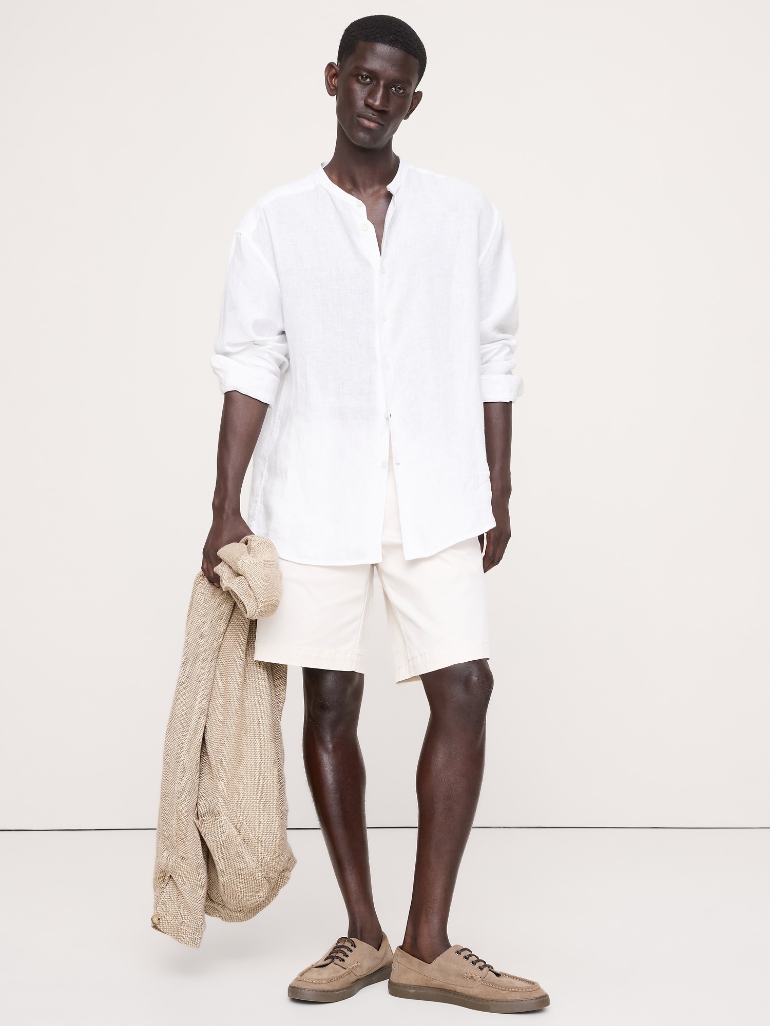 Image number 1 showing, Relaxed-Fit Linen Banded-Collar Shirt
