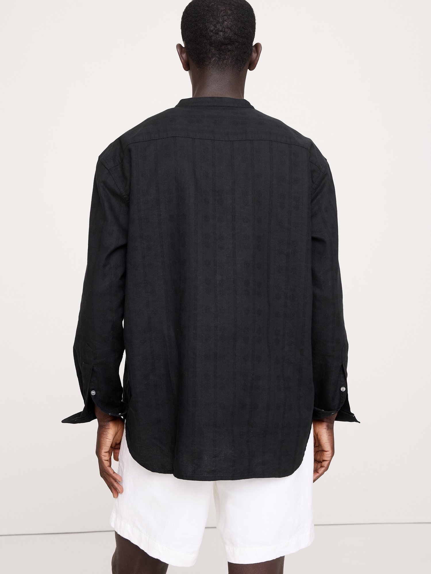 Image number 3 showing, Relaxed-Fit Cotton-Linen Banded-Collar Shirt