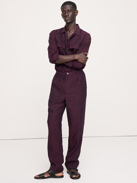 Straight Linen Pull-On Dress Pant