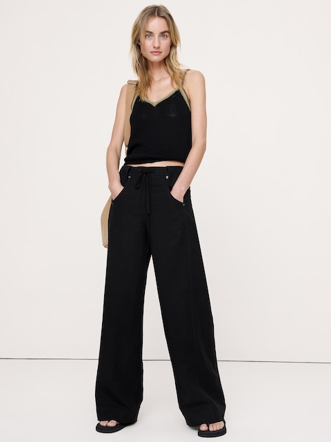 Wide-Leg TENCEL™-Linen Pant with Foldover Waistband